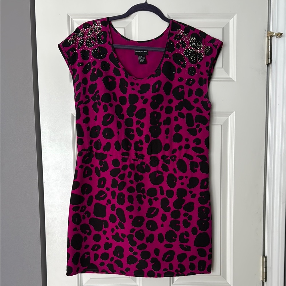 Central Park West Magenta and Black leopard print Mini Dress